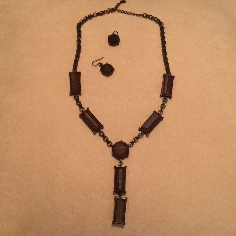 Rectangular bead necklace/choker and earrings